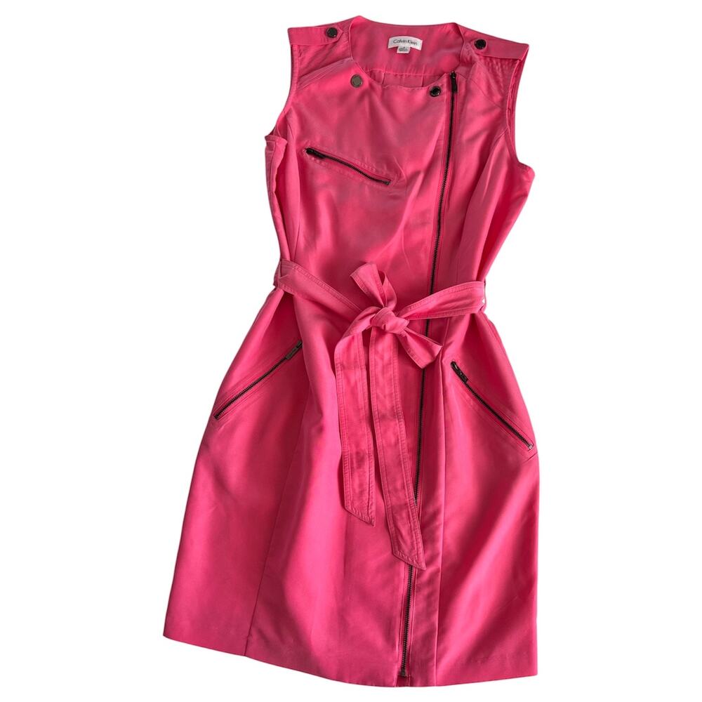 Calvin Klein Sleeveless Vibrant Pink Moto Tank Dress Women’s Size 4 Zip Up Front